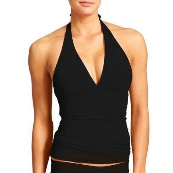 ATHLETA Women’s Black Shirrendipity Halter Tankini Swim Top Size Medium Tall (MT - Picture 1 of 8